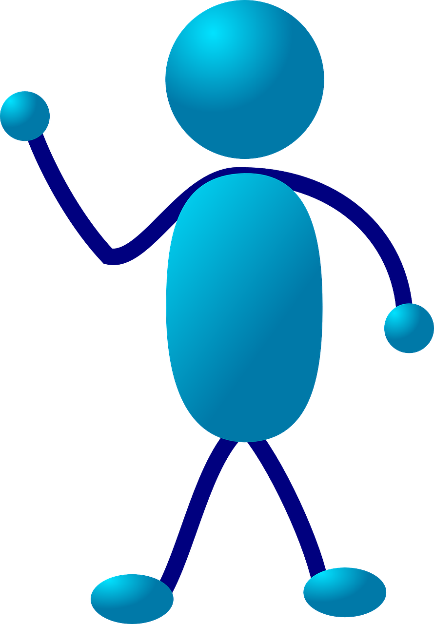 a blue man holding a tennis racquet in one hand and a tennis ball in the other, digital art, pixabay contest winner, digital art, stick figures, !!!anthropomorphic!!!, balloon, very very low quality picture