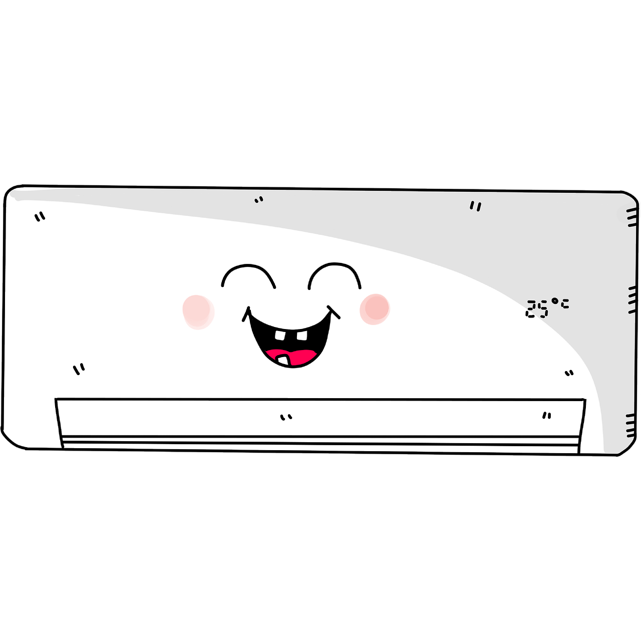 a cartoon air conditioner with a happy face, inspired by Ke Jiusi, 480p, whiteout eyes, 3 4 5 3 1, innocent mood