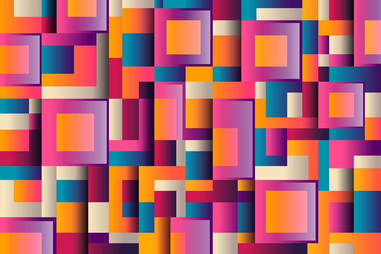 a colorful pattern of squares and rectangles, vector art, geometric abstract art, vibrant 3d textures, layered composition, with gradients, fine background proportionate