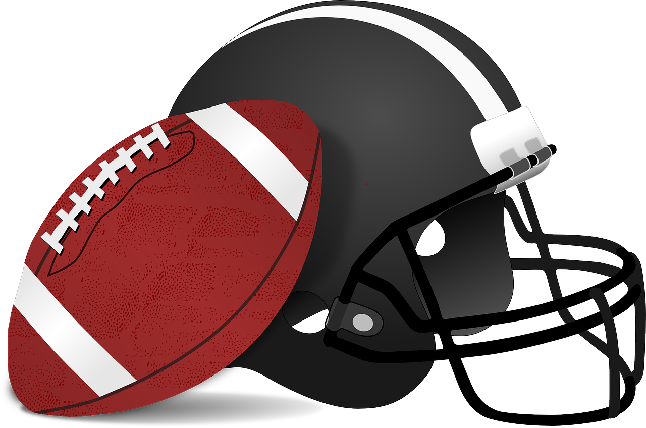 a football helmet and a football ball on a white background, pixabay, dada, black eye patch over left eye, crimson - black color scheme, bottom angle, wide scene