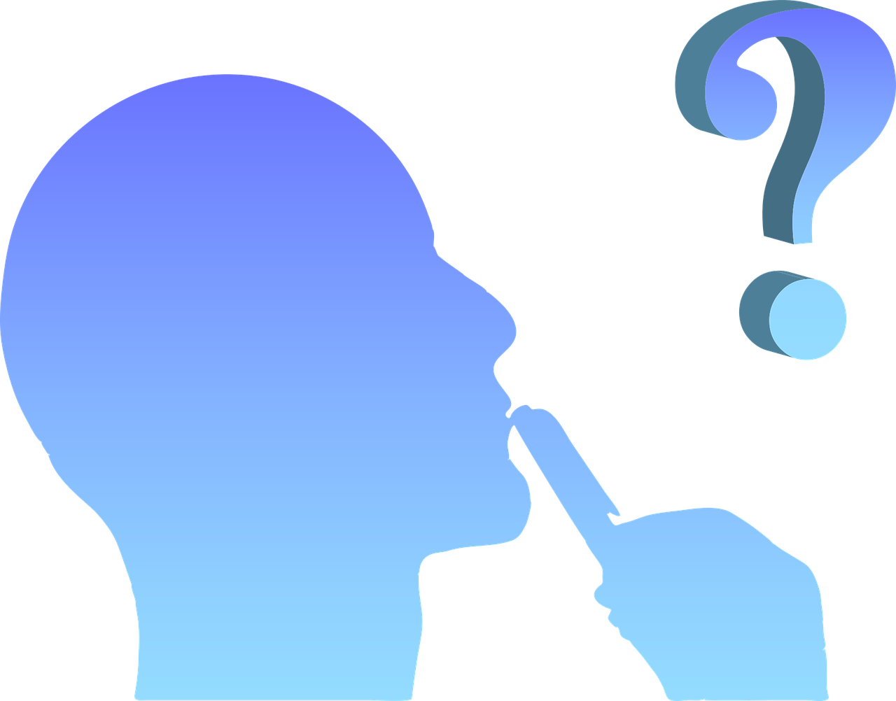 a silhouette of a person with a question mark, concept art, by Allen Jones, conceptual art, hand over mouth, blues, pipe brain, wikihow illustration