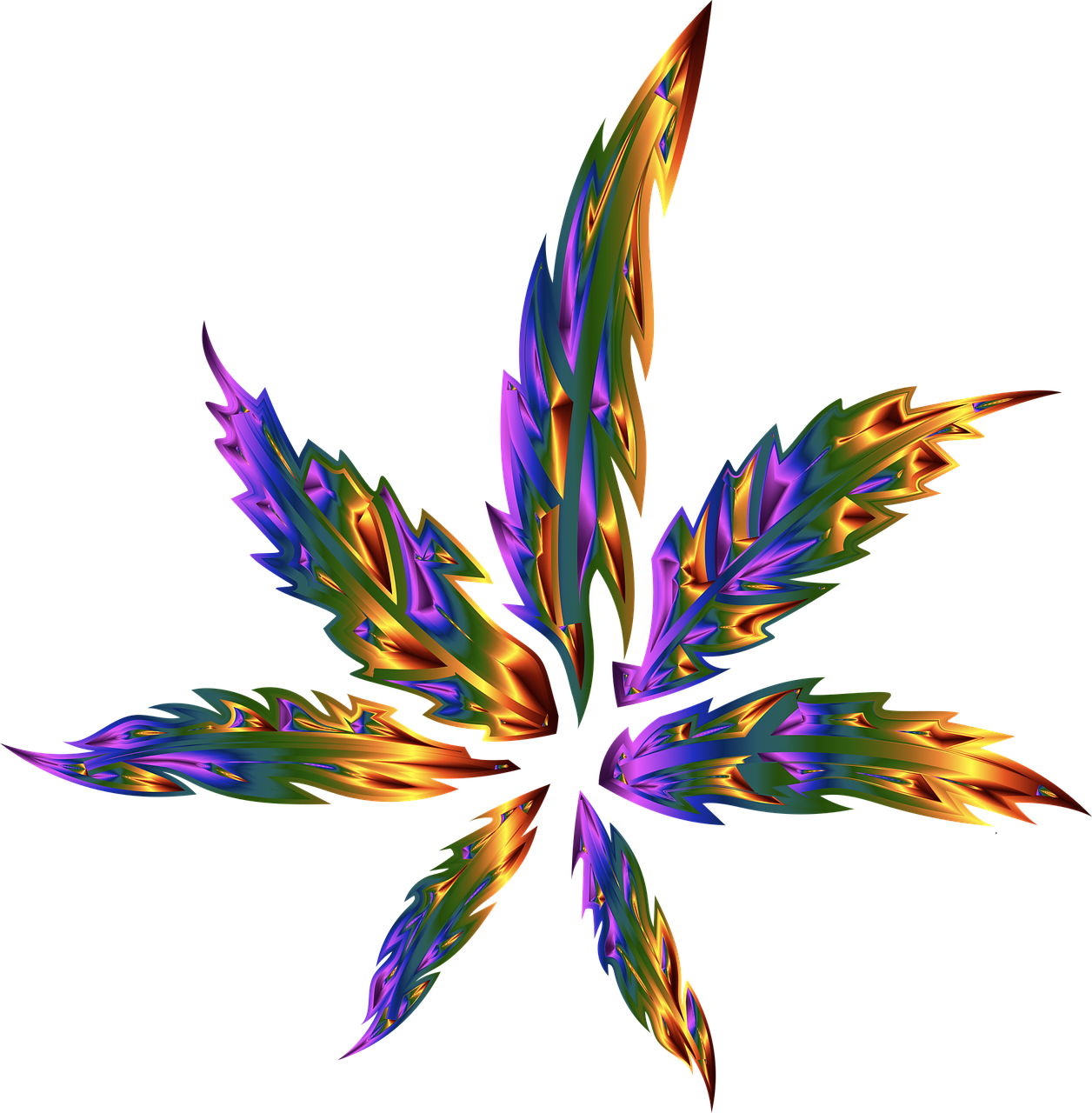 a colorful marijuana leaf on a black background, a digital rendering, psychedelic art, fire stainglass, colorful plumage, flower buds, high res