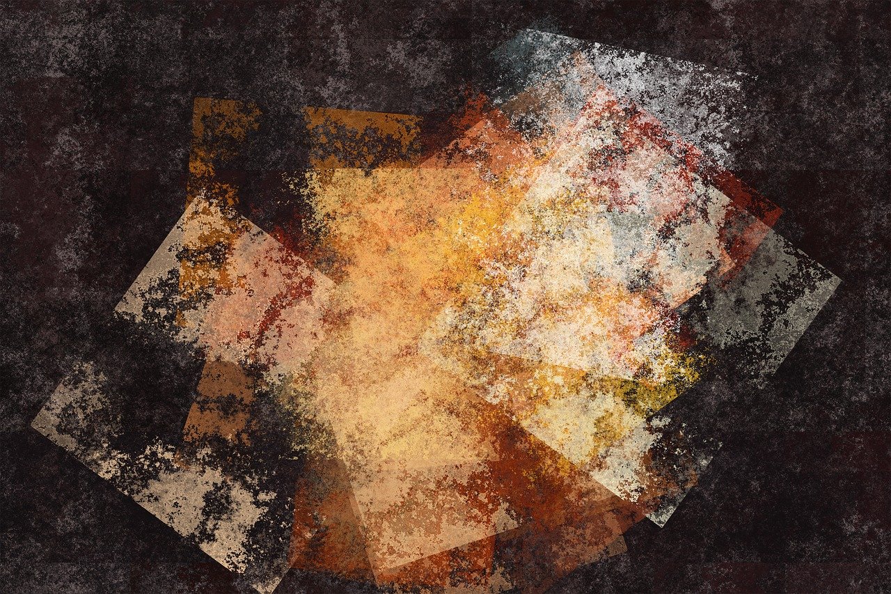 a piece of art that is on top of a table, a digital painting, inspired by Attila Meszlenyi, tumblr, abstract art, textured parchment background, painting on black canvas, angular background elements, autumn