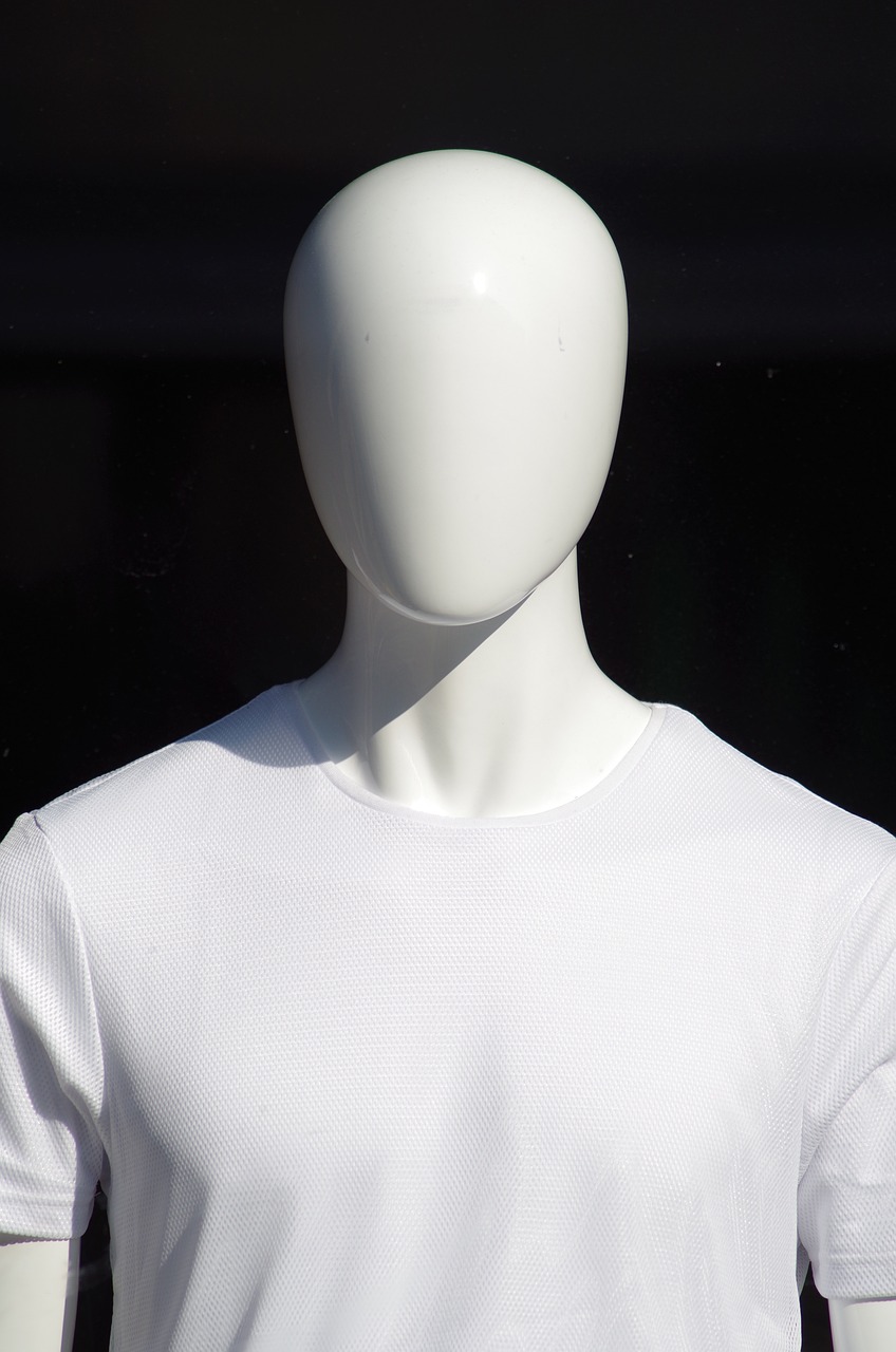 a close up of a mannequin wearing a white shirt, by Jan Rustem, sunny weather, spherical, on a mannequin. high resolution, close photo