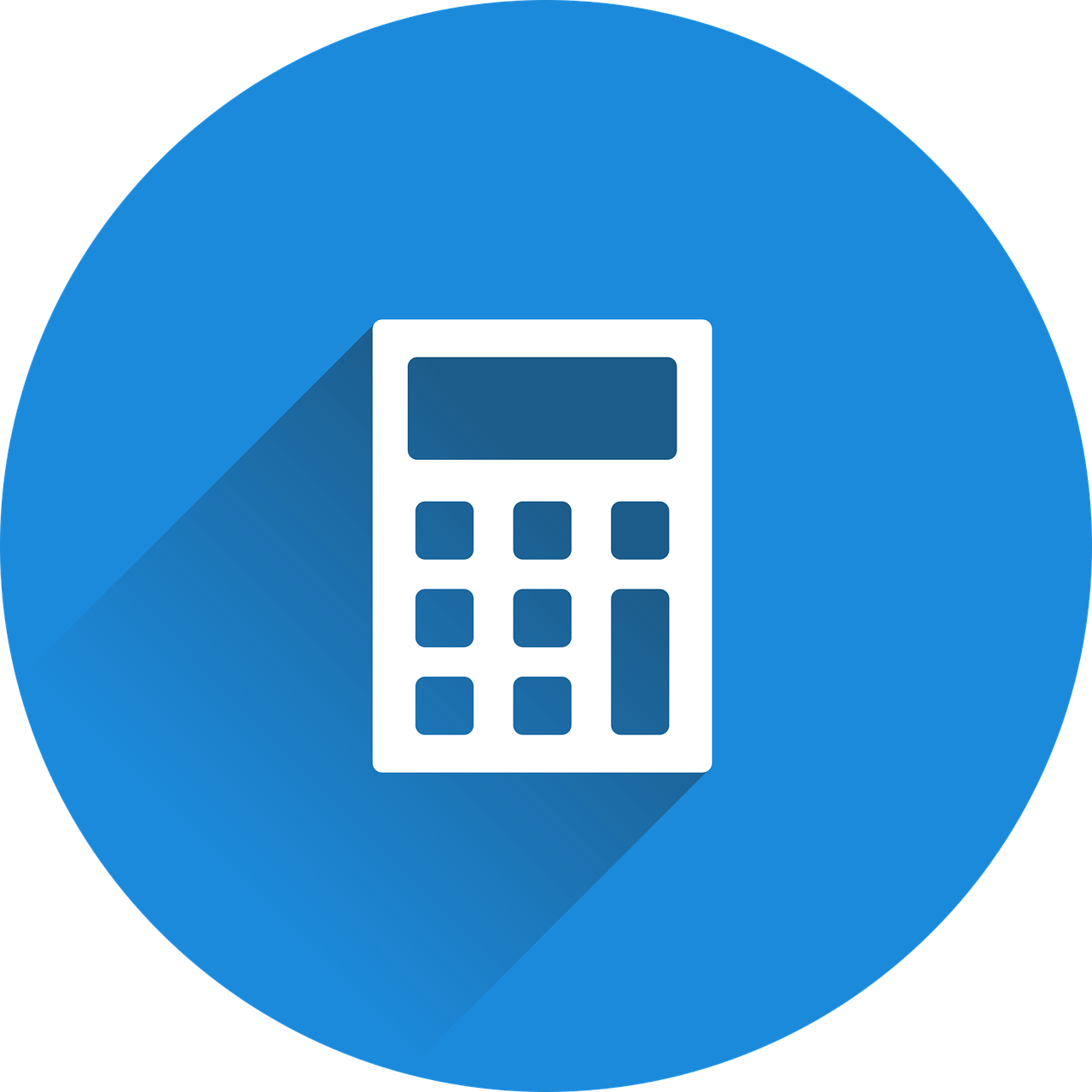 a calculator icon with a long shadow, by Tom Carapic, pixabay, proportions on a circle, blue and black color scheme, emergency, floating