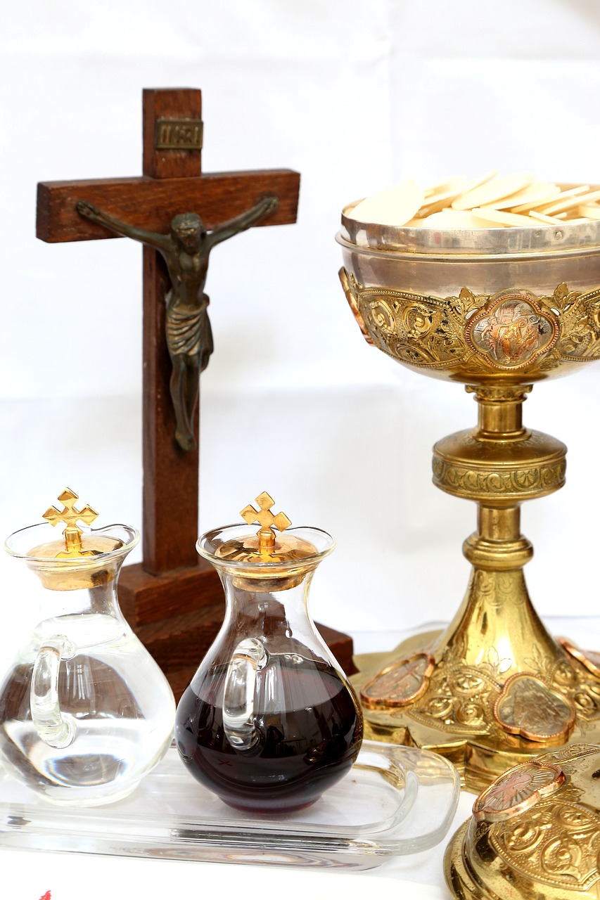 a bunch of items that are on a table, a picture, vanitas, sacrament, glassware, stacked image