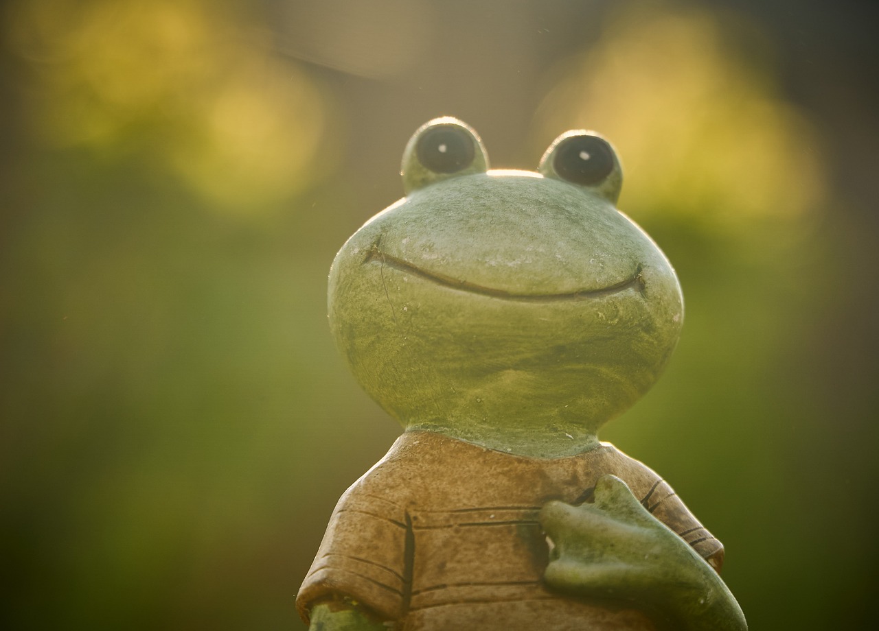 a close up of a statue of a frog, a picture, digital art, summer morning light, as a claymation character, happy look, artem chebokha