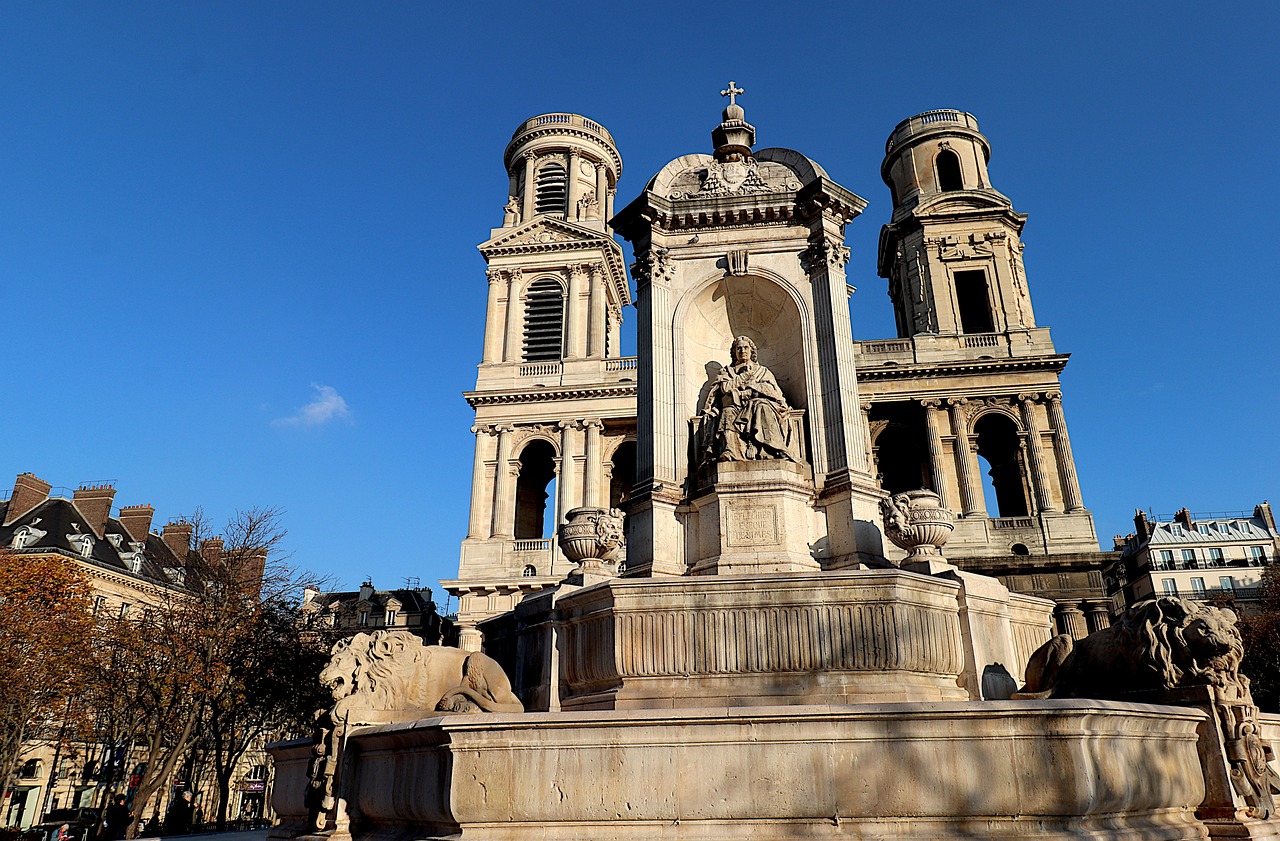 a large building with a statue in front of it, a statue, by Robert Griffier, shutterstock, paris school, church cathedral, tombs, high quality photos, monserrat gudiol