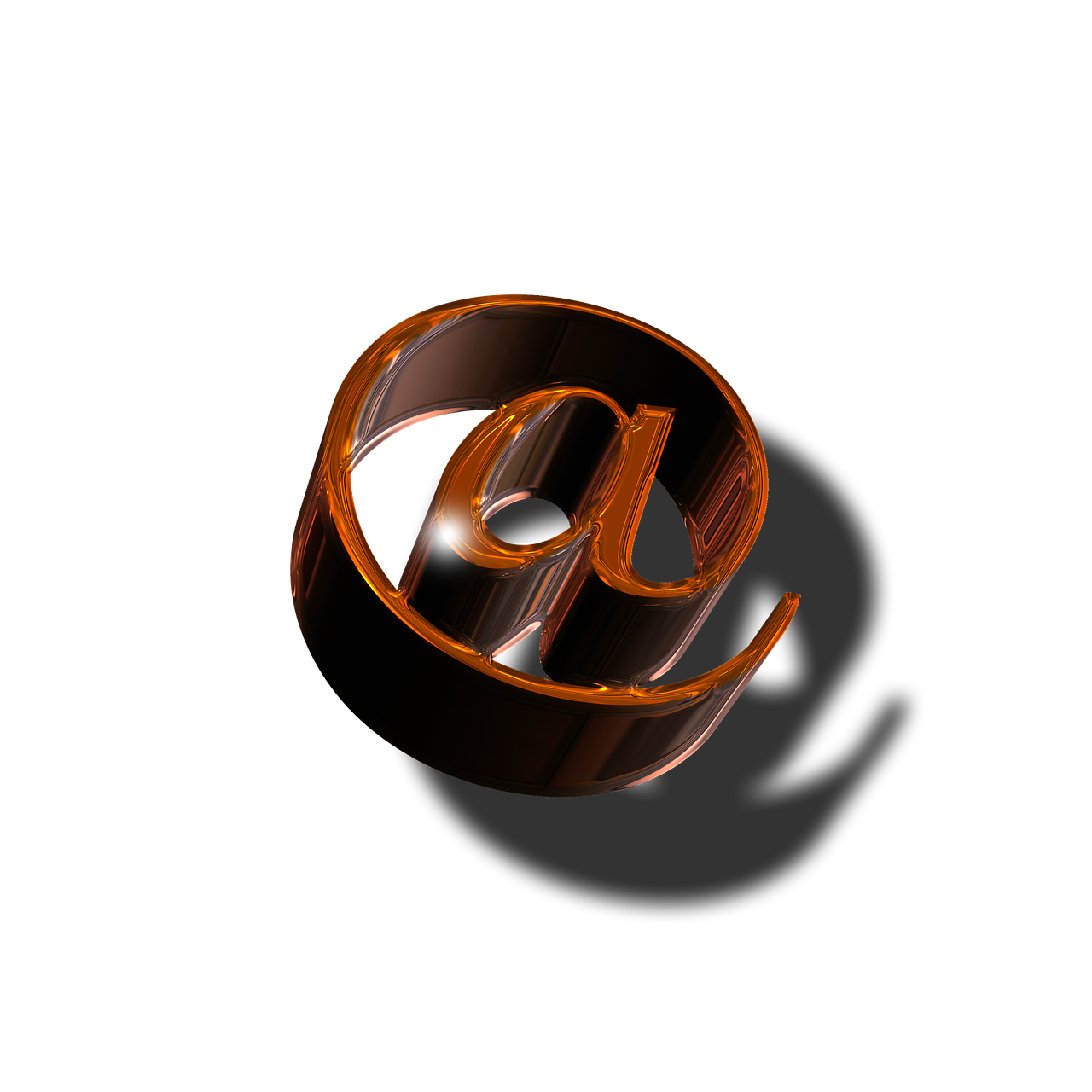 a close up of an email symbol on a black background, by Aleksander Kotsis, zbrush central, computer art, reflections in copper, letter a, amber, 8k octae render photo