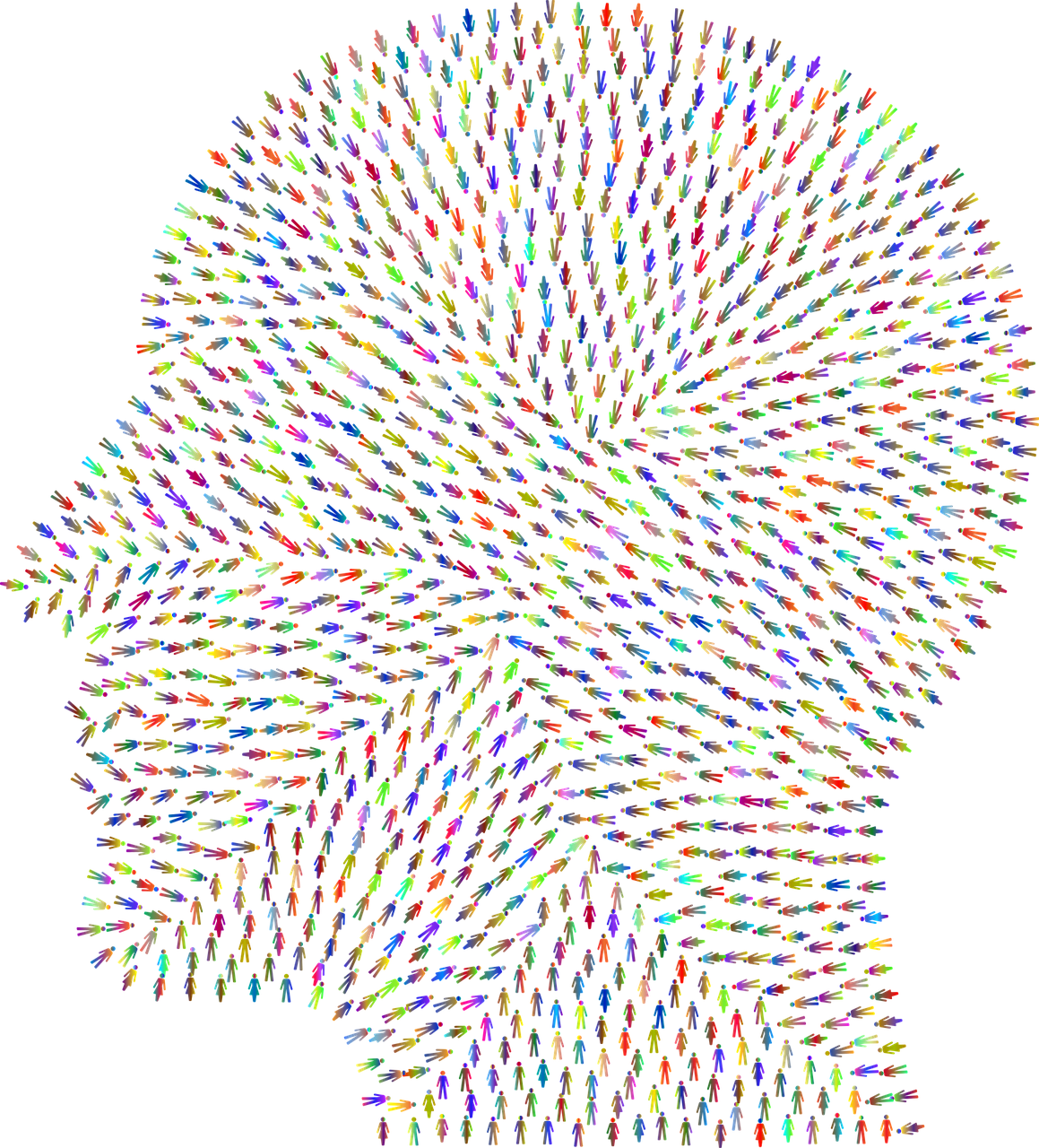 a multicolored image of a man's head on a black background, generative art, with colorfull jellybeans organs, tesselation, human silhouette, repetitive
