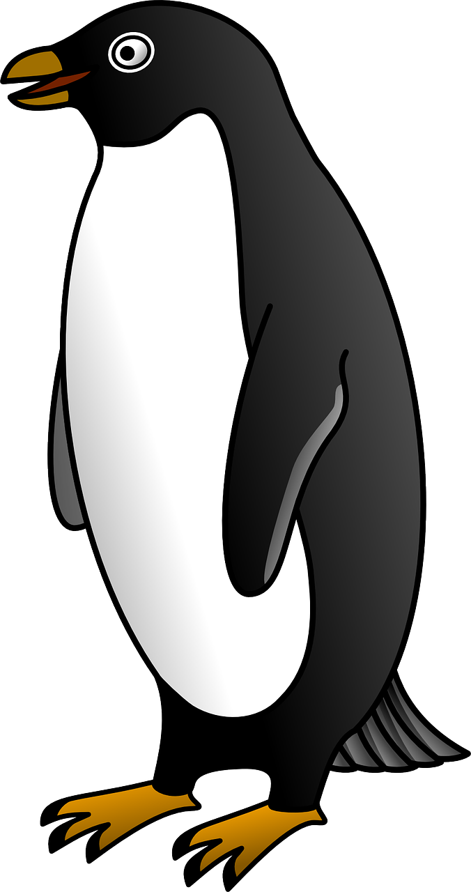 a black and white penguin standing next to a mirror, a cartoon, inspired by Joseph Badger, pixabay, sōsaku hanga, back shark fin, 3d shaded, yinyang shaped, [ [ soft ] ]