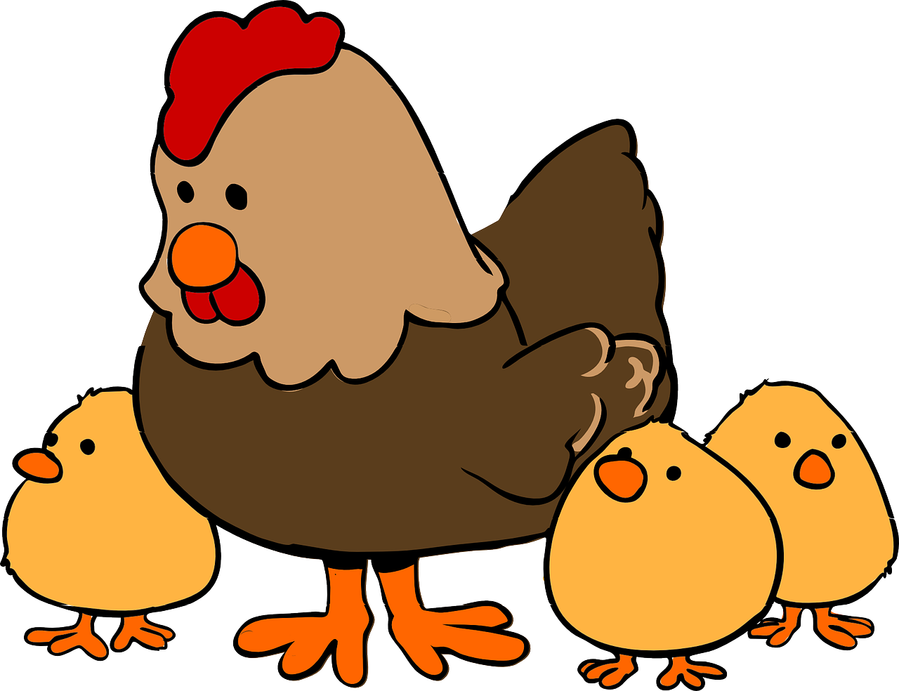 a group of chickens standing next to each other, an illustration of, pixabay, dad, little, nighttime!!, young female