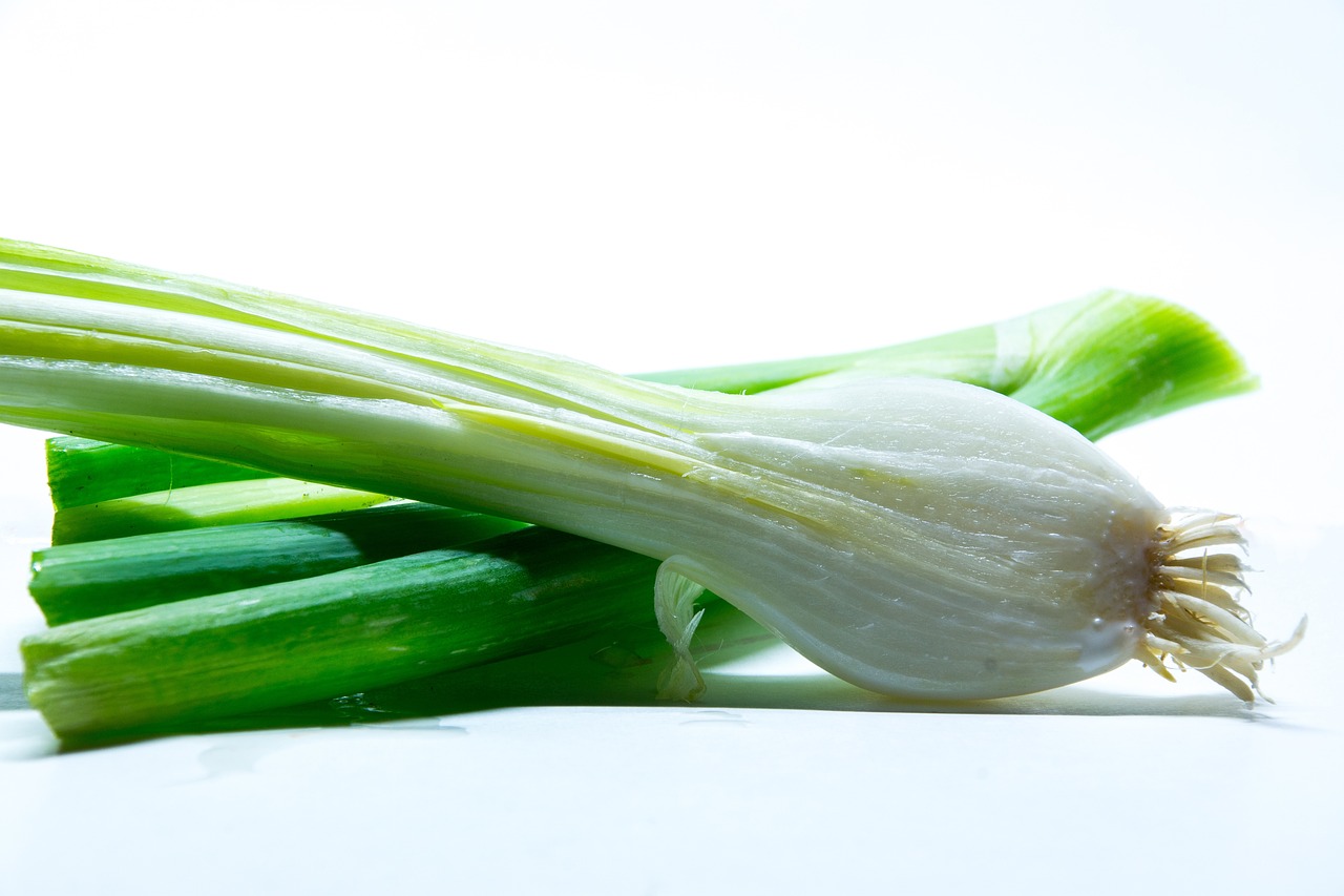 a bunch of green onions sitting on top of a white table, a macro photograph, renaissance, high quality product photo, productphoto