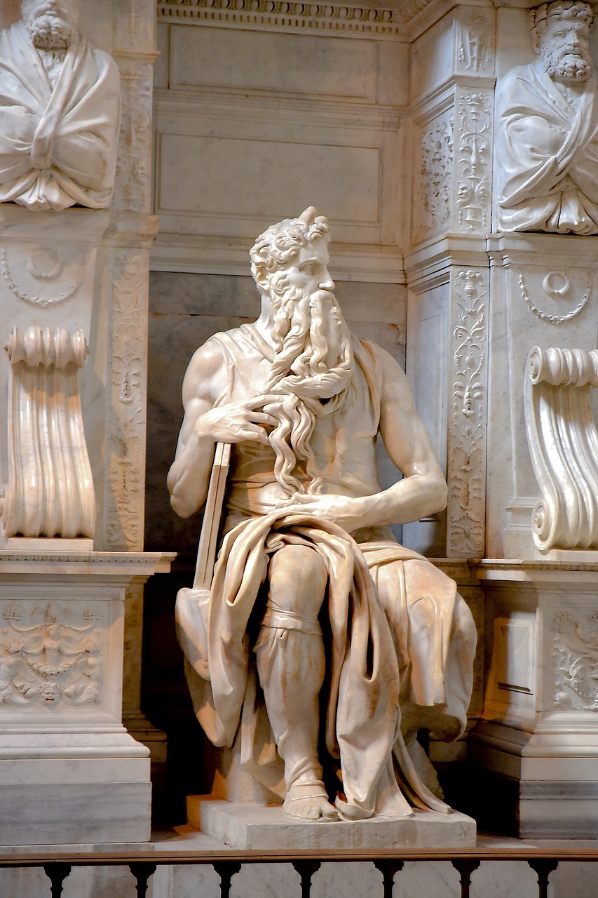 a statue of a man sitting on a bench, a marble sculpture, by Michelangelo, shutterstock, moses, museum quality photo, the god poseidon, instrument