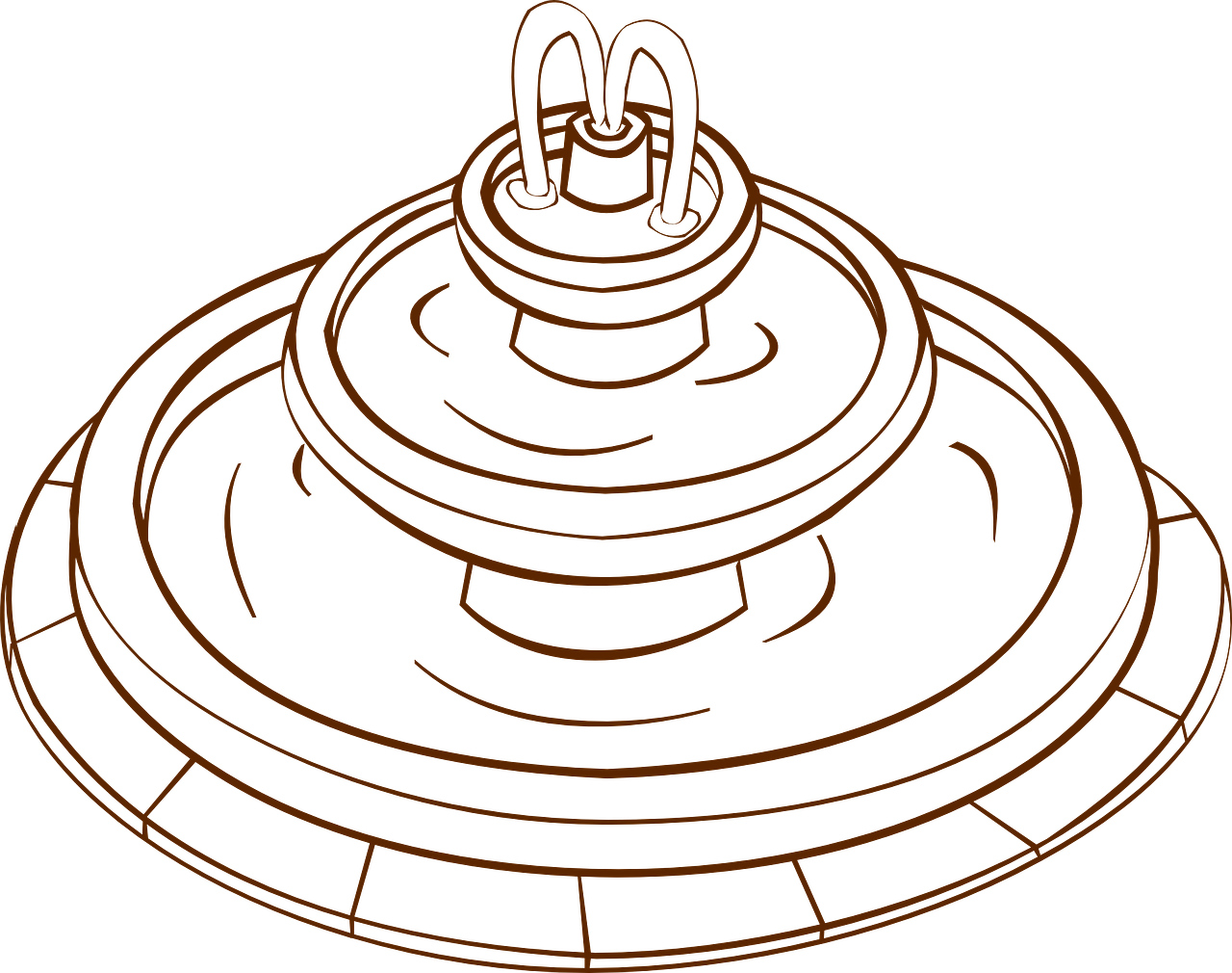 a drawing of a fountain on a black background, concept art, inspired by Cherryl Fountain, reddit, op art, worm brown theme, armillary rings jewelry, bumper cars, terracotta
