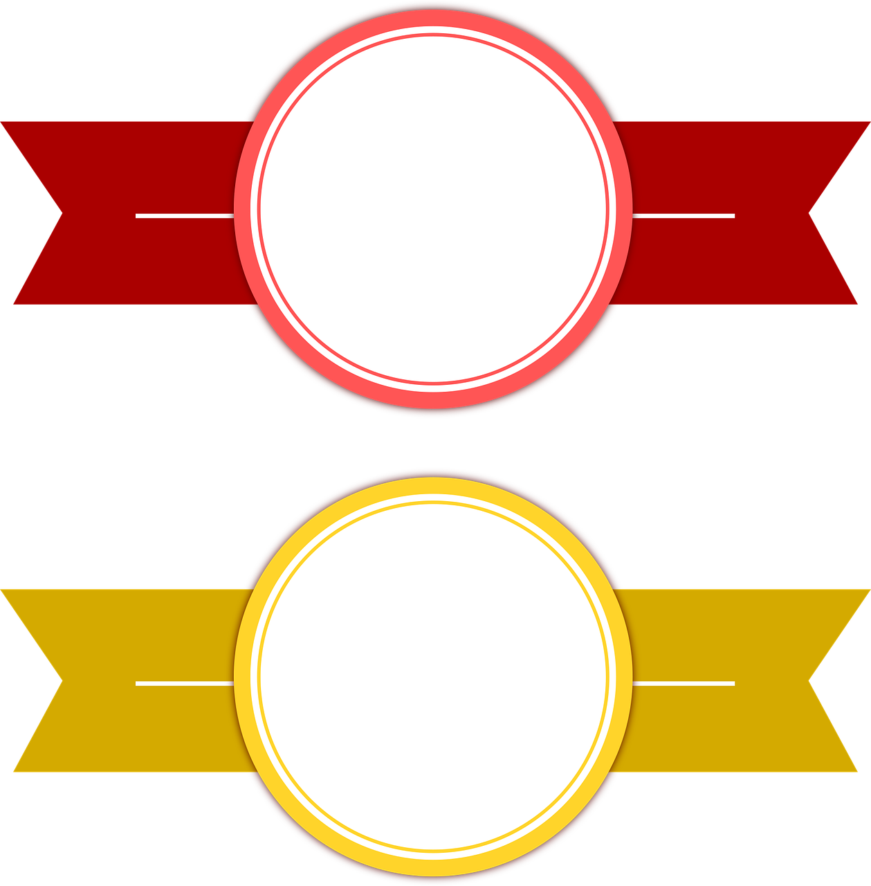 a couple of red and yellow banners on a black background, a screenshot, digital art, medal, transparent background, red brown and white color scheme, round-cropped