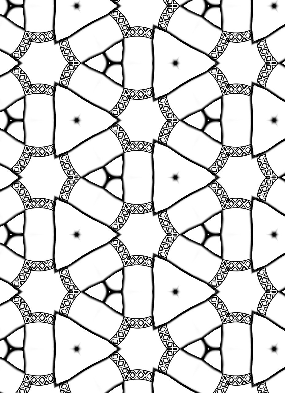 a black and white drawing of a pattern, inspired by Buckminster Fuller, fractal ceramic armor, terrazzo, 8 khd, with gradients
