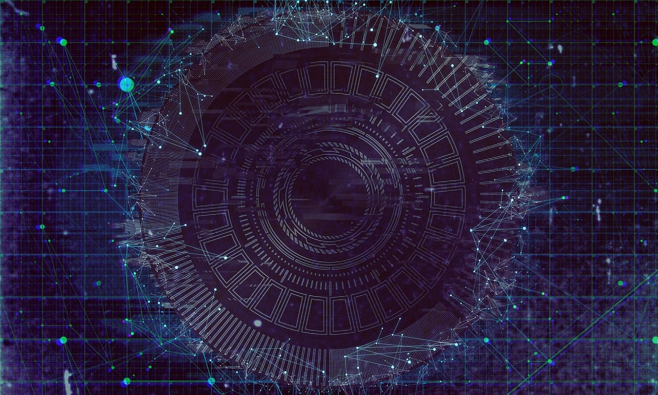 a close up of a circular object on a blue background, digital art, blockchain vault, intricate dark background, montage of grid shapes, depicted as a scifi scene