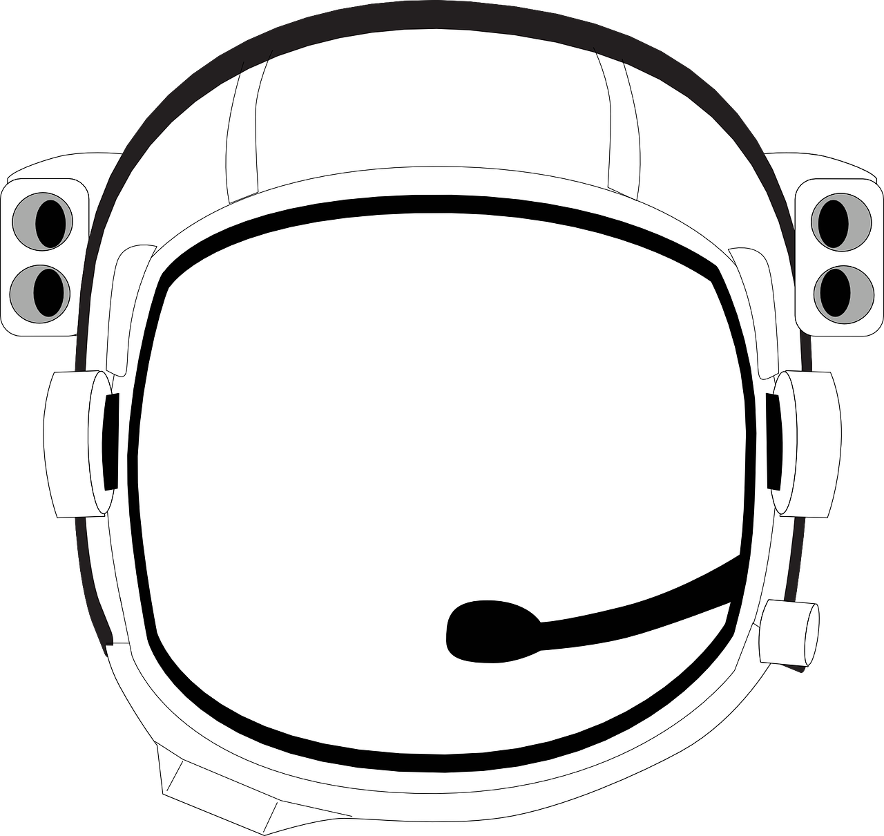 a helmet with a microphone attached to it, vector art, pixabay, space art, clean black outlines, face shown, moon mission, no - text no - logo