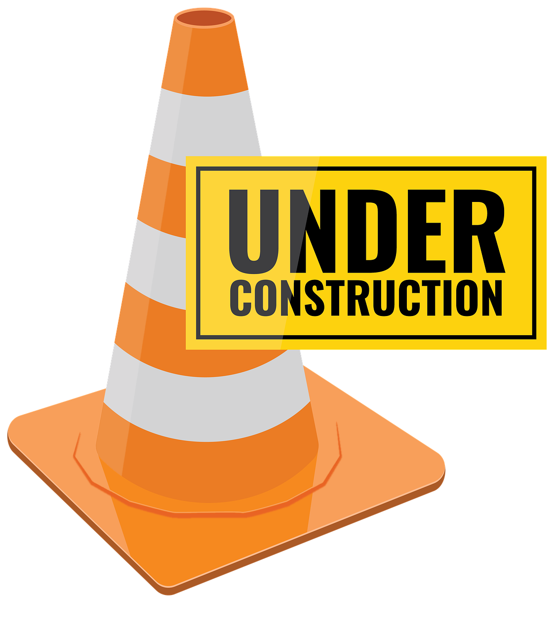 a traffic cone with a under construction sign, a screenshot, by Joseph Henderson, created in adobe illustrator, on black background, doug bell, 2 0 1 0 photo