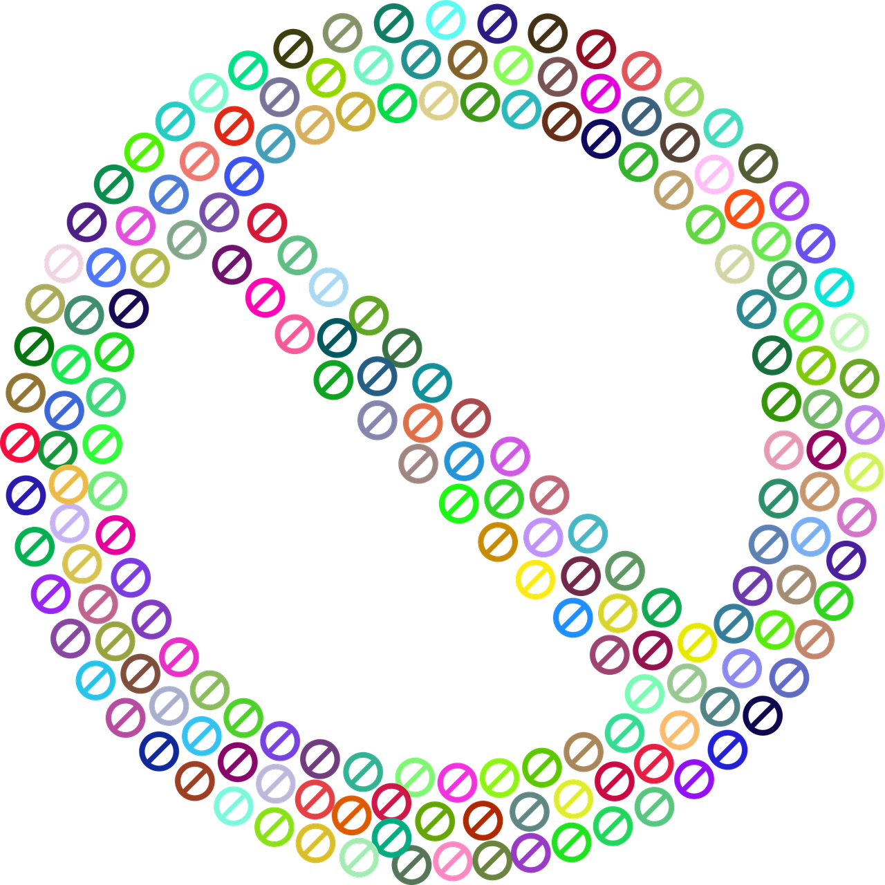 a multicolored peace sign on a black background, inspired by Albert Joseph Pénot, generative art, forbidden information, beads, no gradients, all enclosed in a circle