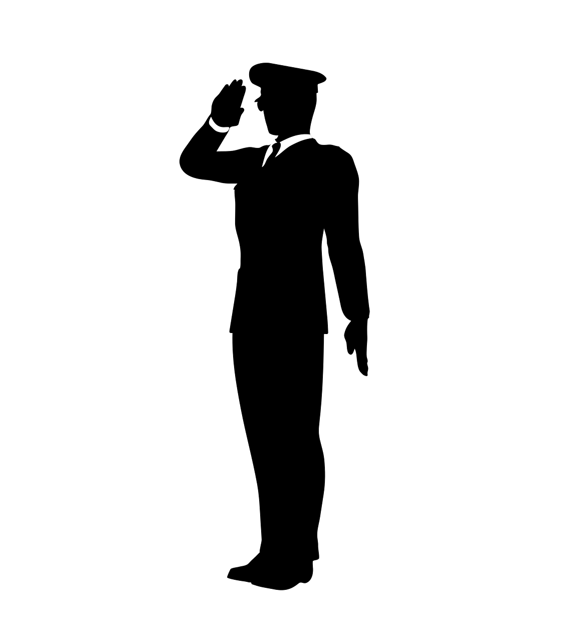 a silhouette of a man in a uniform saluting, 2d side view, ceremonial, modern, uniform