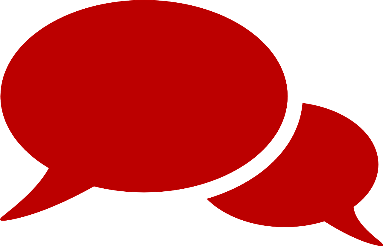 two red speech bubbles on a black background, a cartoon, pixabay, mingei, logo”, red room, vinyl, only with red