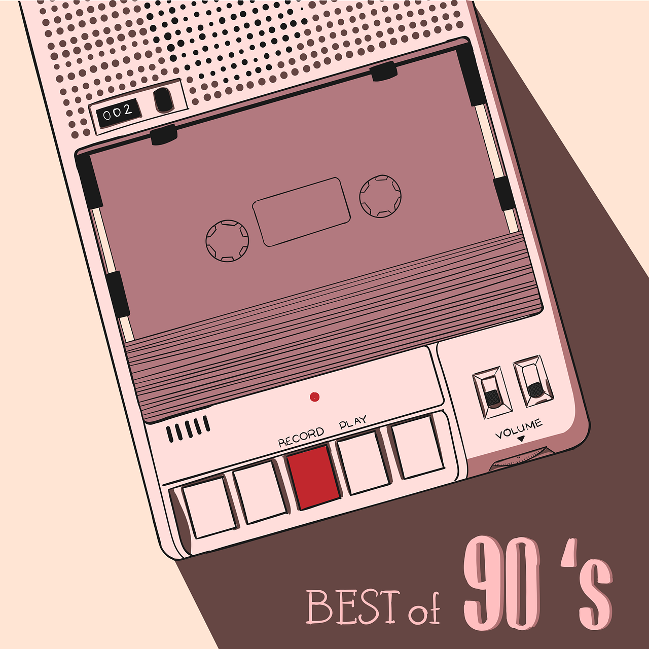 a cassette player with the words best of 90's on it, sots art, retro poster, overhead view, sharp high detail illustration, poster illustration