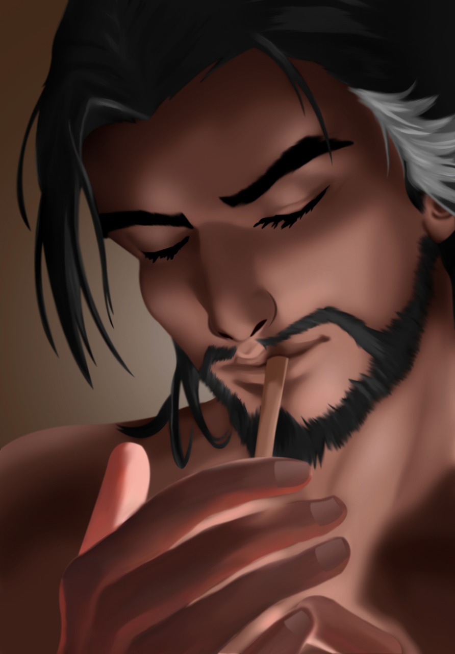 a drawing of a man smoking a cigarette, a digital painting, inspired by Fujishima Takeji, Artstation, hanzo from overwatch, anime style”, rule 34, communist draven