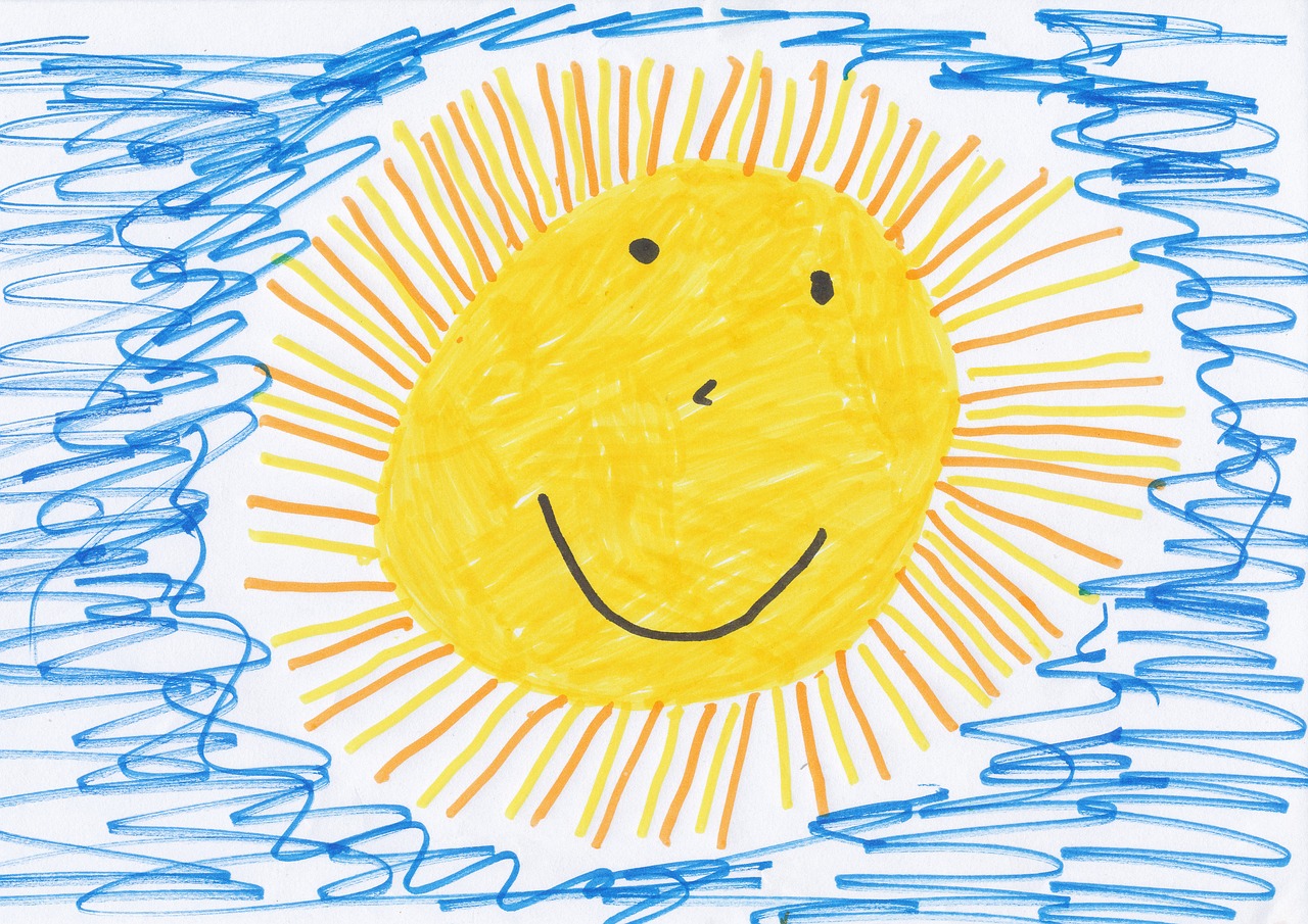 a child's drawing of a smiling sun, inspired by Leo Lionni, naive art, by rainer hosch, happy people, contest winner 2021, illustration”