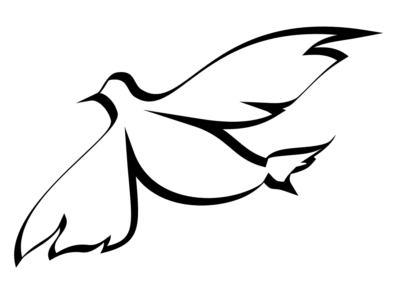 a black and white drawing of a bird, vector art, trending on pixabay, holy spirit, swoosh, world peace, two