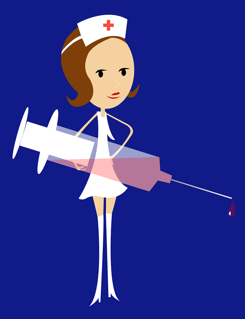 a cartoon nurse holding a giant syll, an illustration of, pop art, syringe, nico wearing a white dress, wikihow illustration, a beautiful artwork illustration