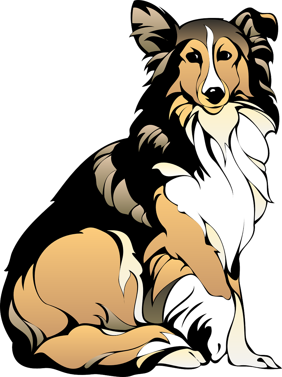 a dog that is sitting down with a frisbee in its mouth, vector art, pixabay, furry art, on black background, heavy two tone shading, border collie, long haired humanoid fursona