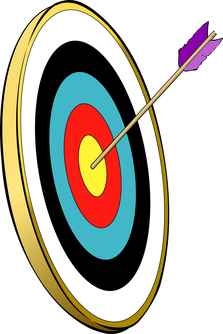 an arrow in the center of a target, by David Burton-Richardson, pixabay, pop art, longbow arrow, stock photo, no gradients, tournament