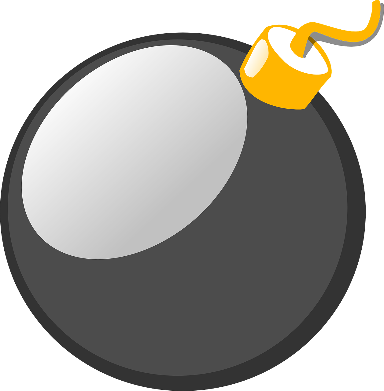 a black bomb with a yellow top, inspired by Shūbun Tenshō, pixabay, scrolling computer mouse, silver white and gold, flat grey color, spherical