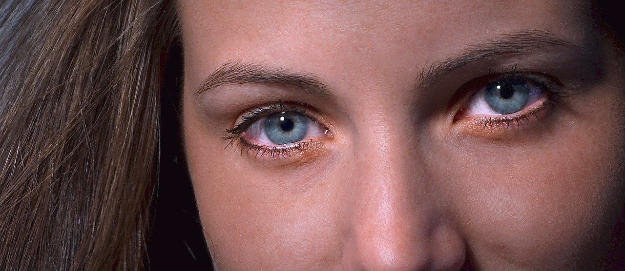 a close up of a woman with blue eyes, by Jan Rustem, flickr, hyperrealism, aerochrome eyes, sad eyes tears, eyes). full body realistic, highly realistic photo realistic