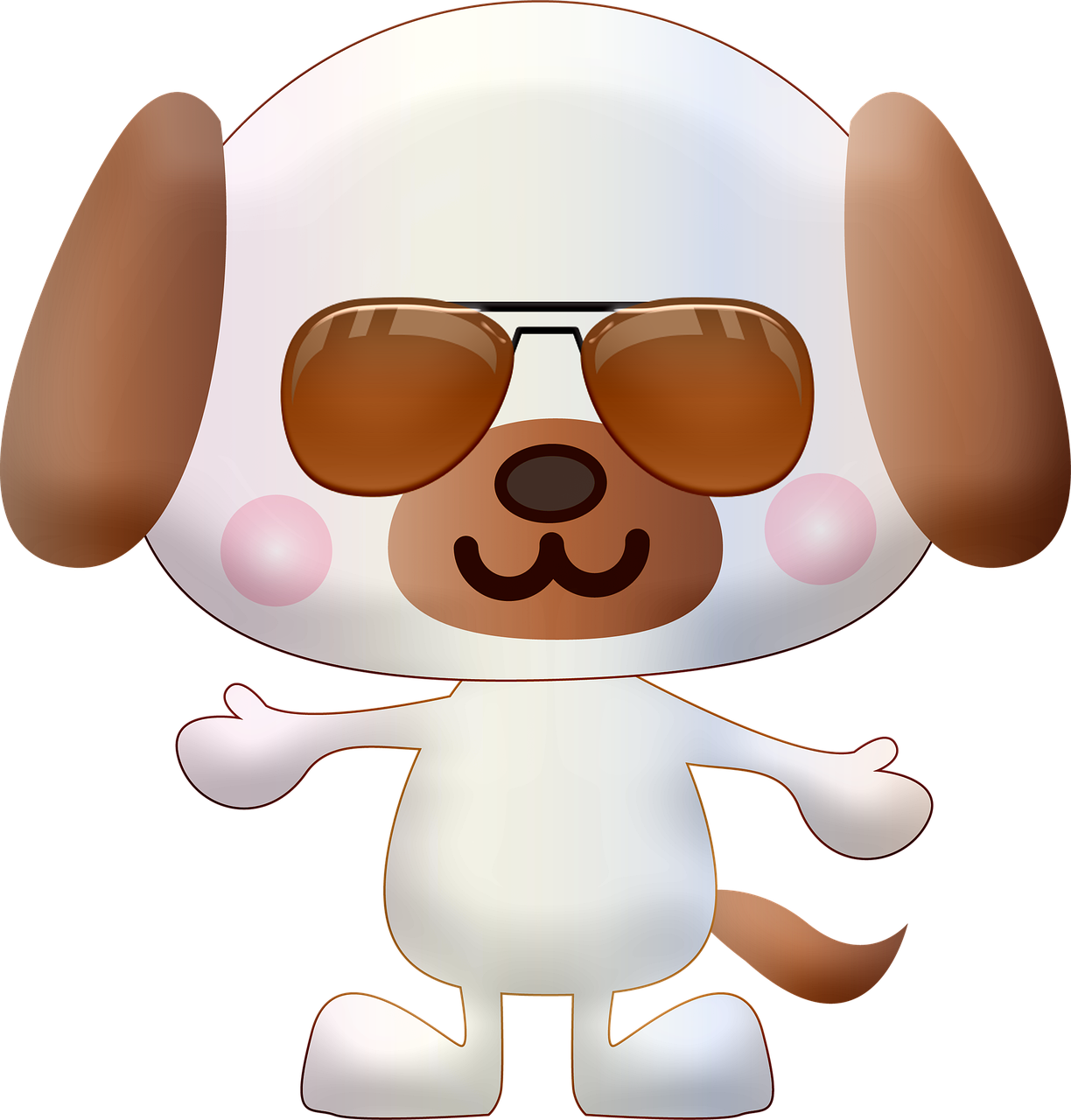 a brown and white dog wearing sunglasses, a raytraced image, inspired by Nyuju Stumpy Brown, style as nendoroid, disco, full body single character, close up character