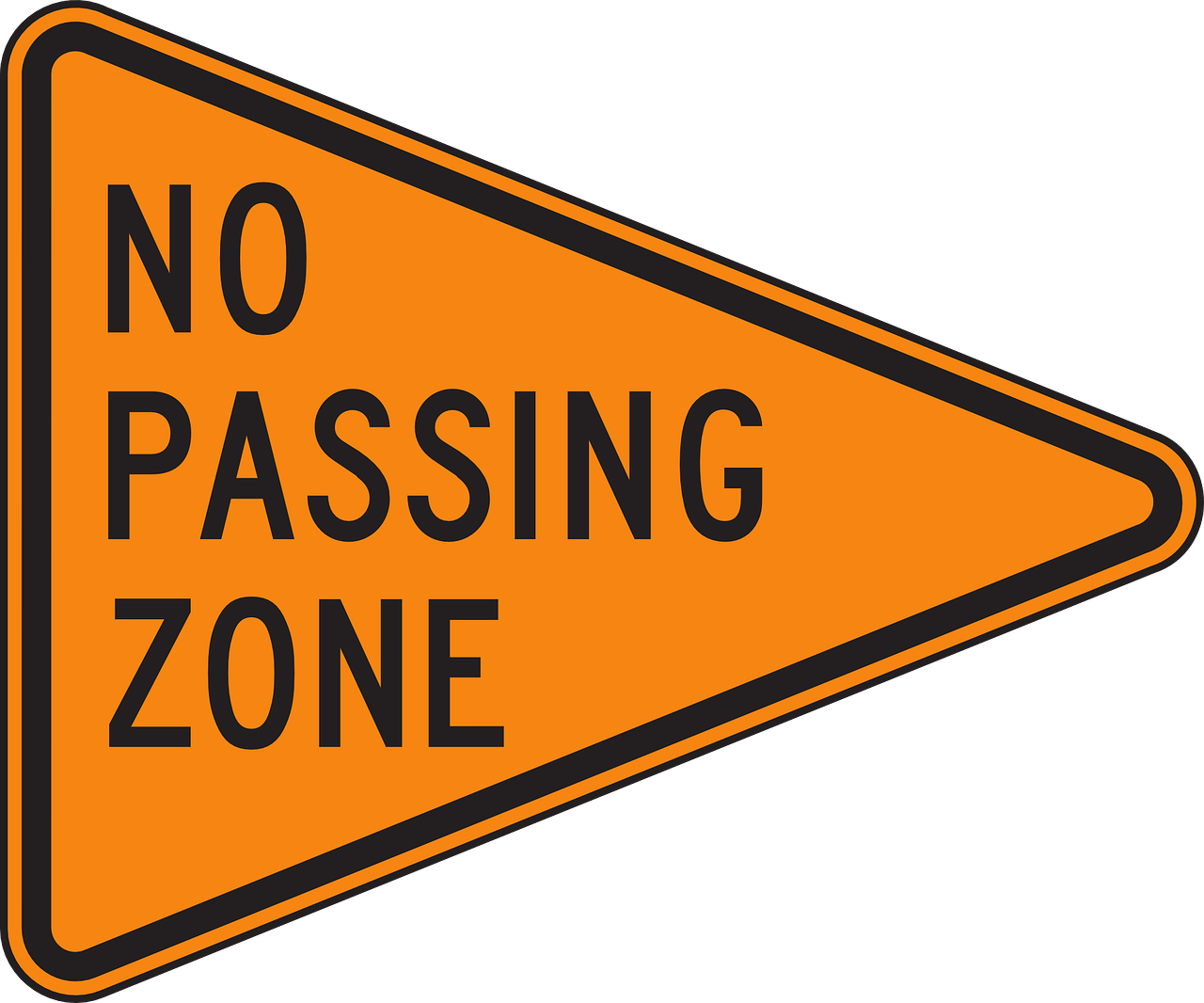 a no passing zone sign on a black background, a digital rendering, inspired by George Passantino, banner, cone, charming, orange