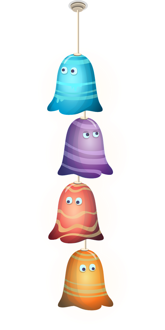 three hats with eyes sitting on top of each other, concept art, inspired by Luigi Kasimir, wind chimes, made of lollypops, irridescent ghostly, psd spritesheet