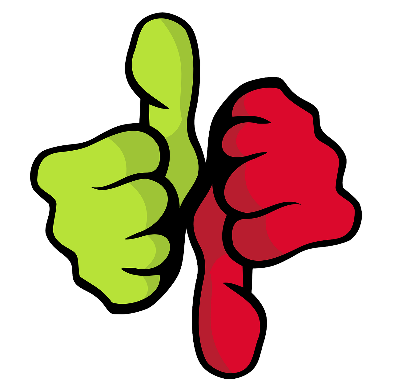 a thumbs up and a thumb up on a black background, stuckism, green and red, vectorart, bad looking, colored accurately