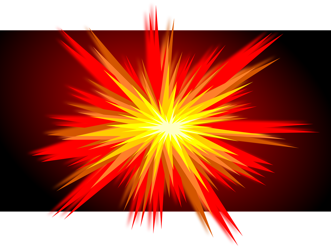 a red and yellow star burst on a black background, vector art, inspired by Rodney Joseph Burn, digital art, missiles explosions in the sky, rectangular piece of art, !!! very coherent!!! vector art, flash photo