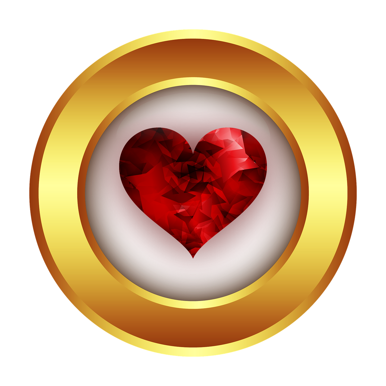 a red heart in a gold frame on a black background, a digital rendering, circular, art gem, ability image, character icon