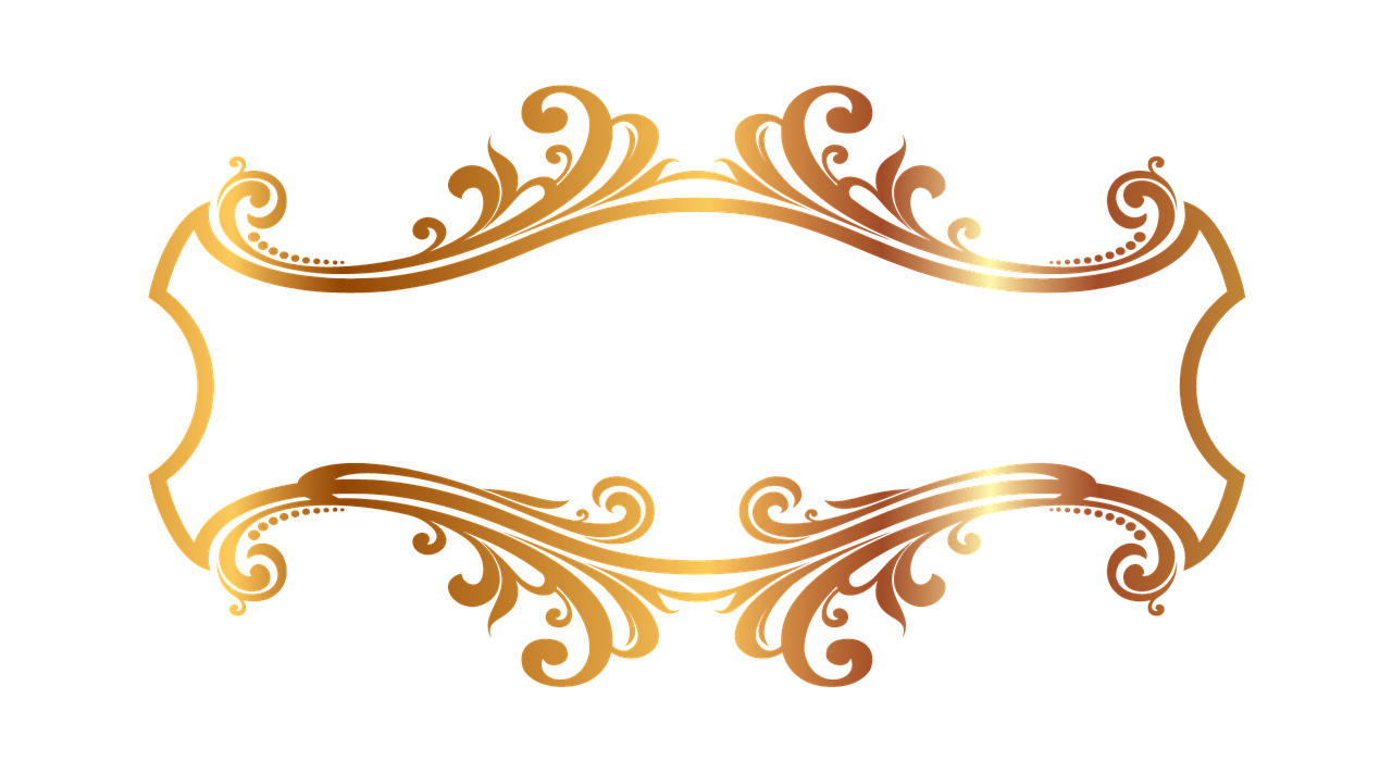 a gold ornate frame on a black background, trending on pixabay, baroque, gold line tattoos, header text”, gold striated swirling finish, banner