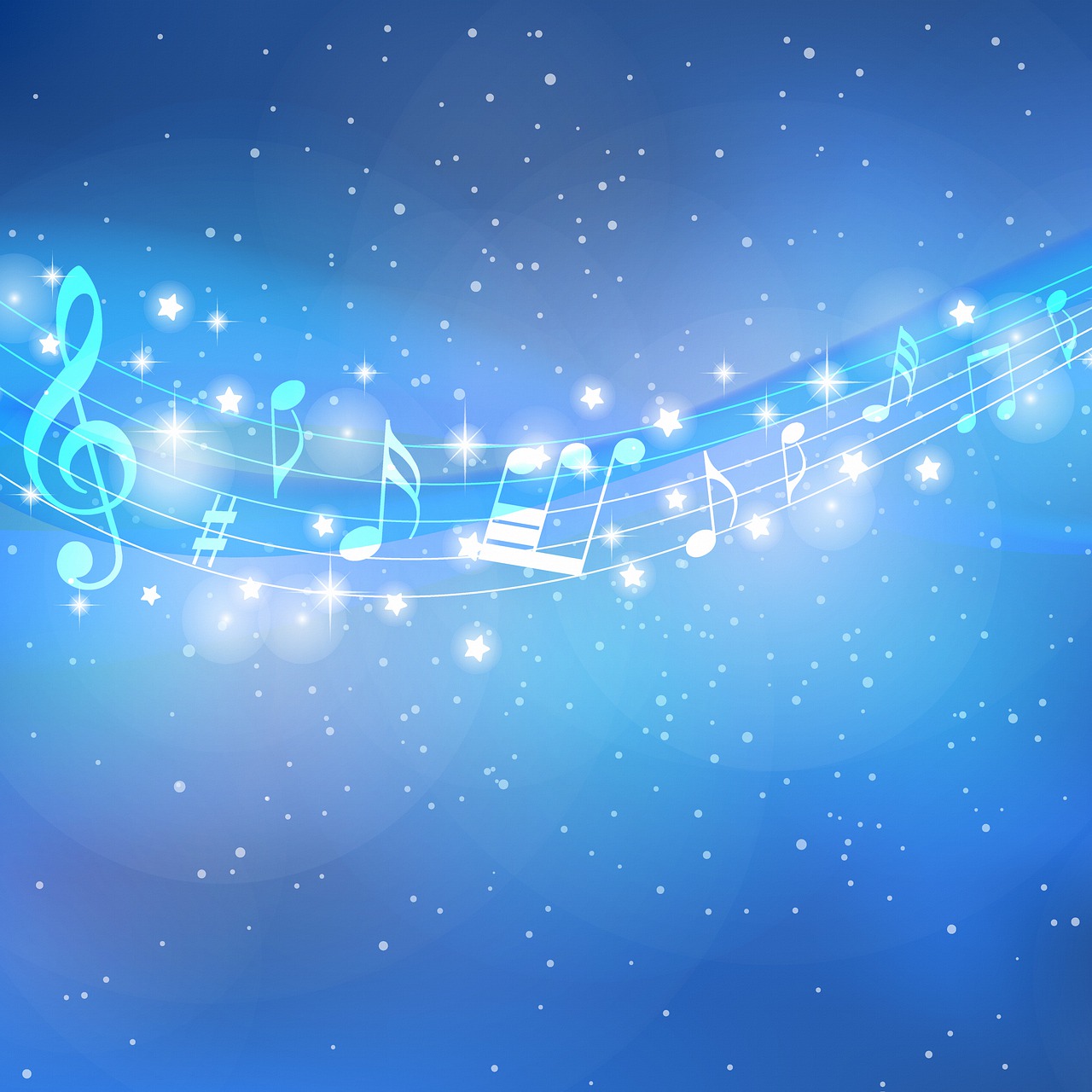 a blue background with musical notes and stars, shutterstock, tranquility of the endless stars, photo taken in 2018, illustration, christmas