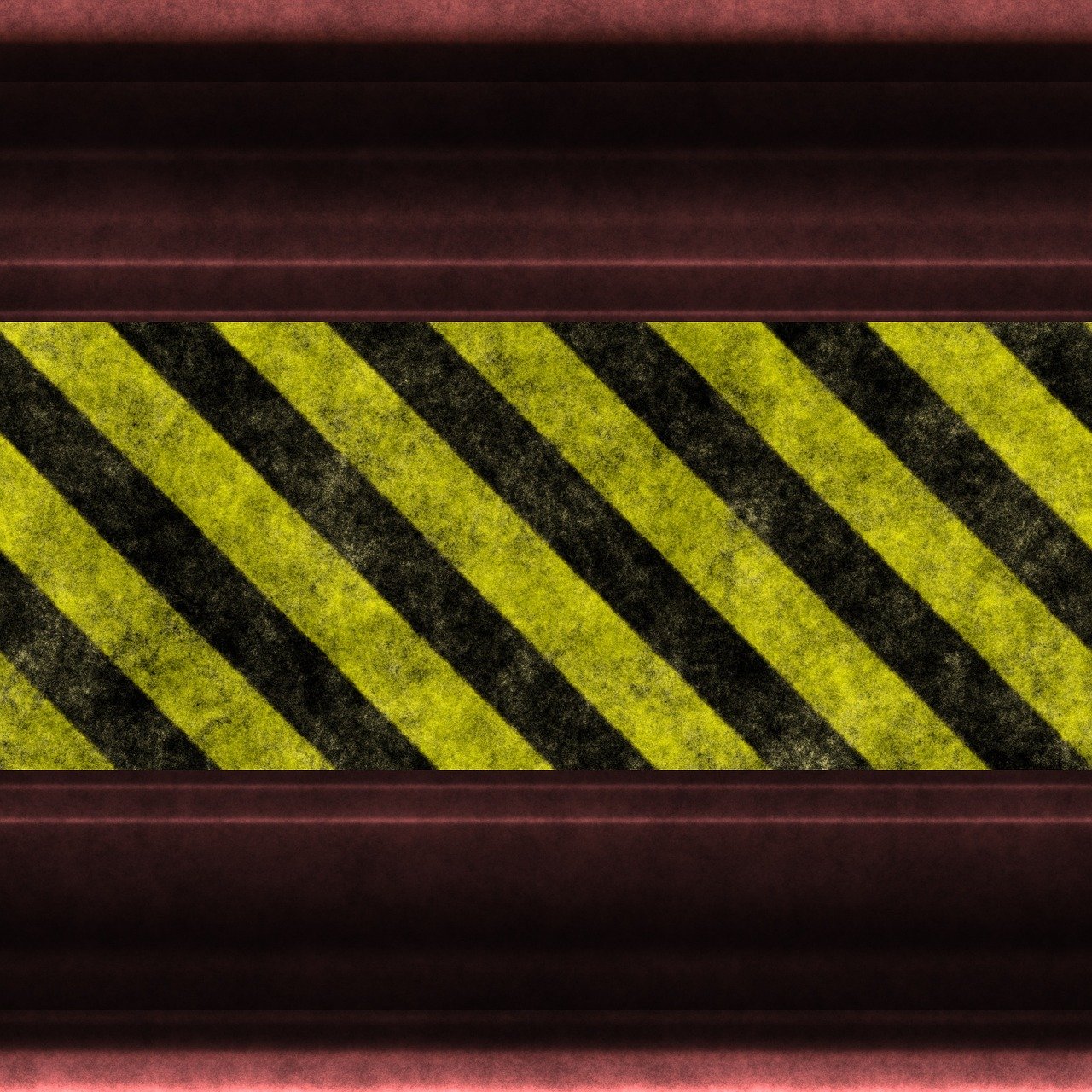 a close up of a yellow and black hazard stripe, flickr, digital art, metal border, bloodbath battlefield background, 3 meters, spaceship hull texture