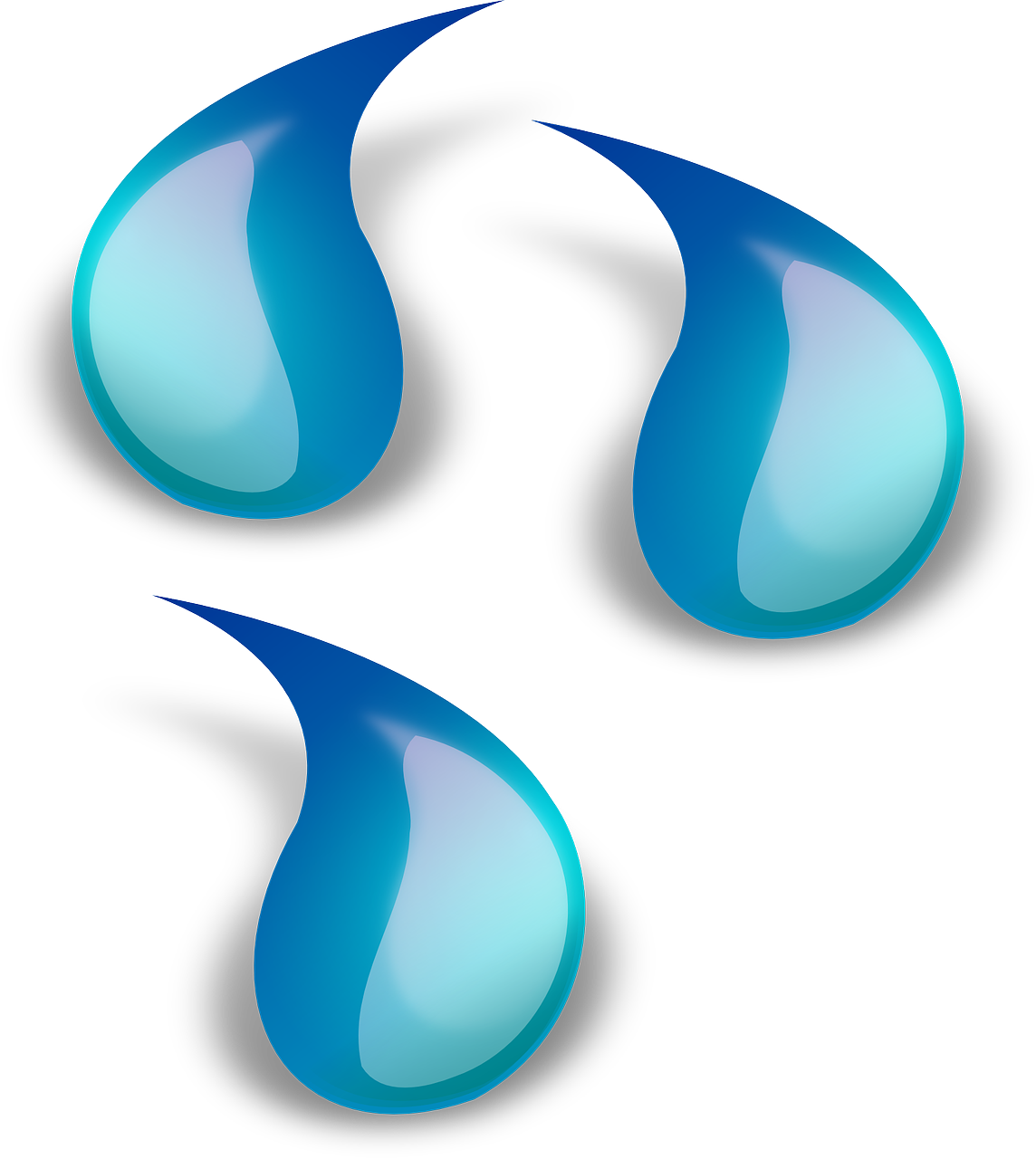 a pair of blue water drops on a white background, inspired by Shūbun Tenshō, deviantart, black and aqua colors, glossy design, trio, water fists of fury