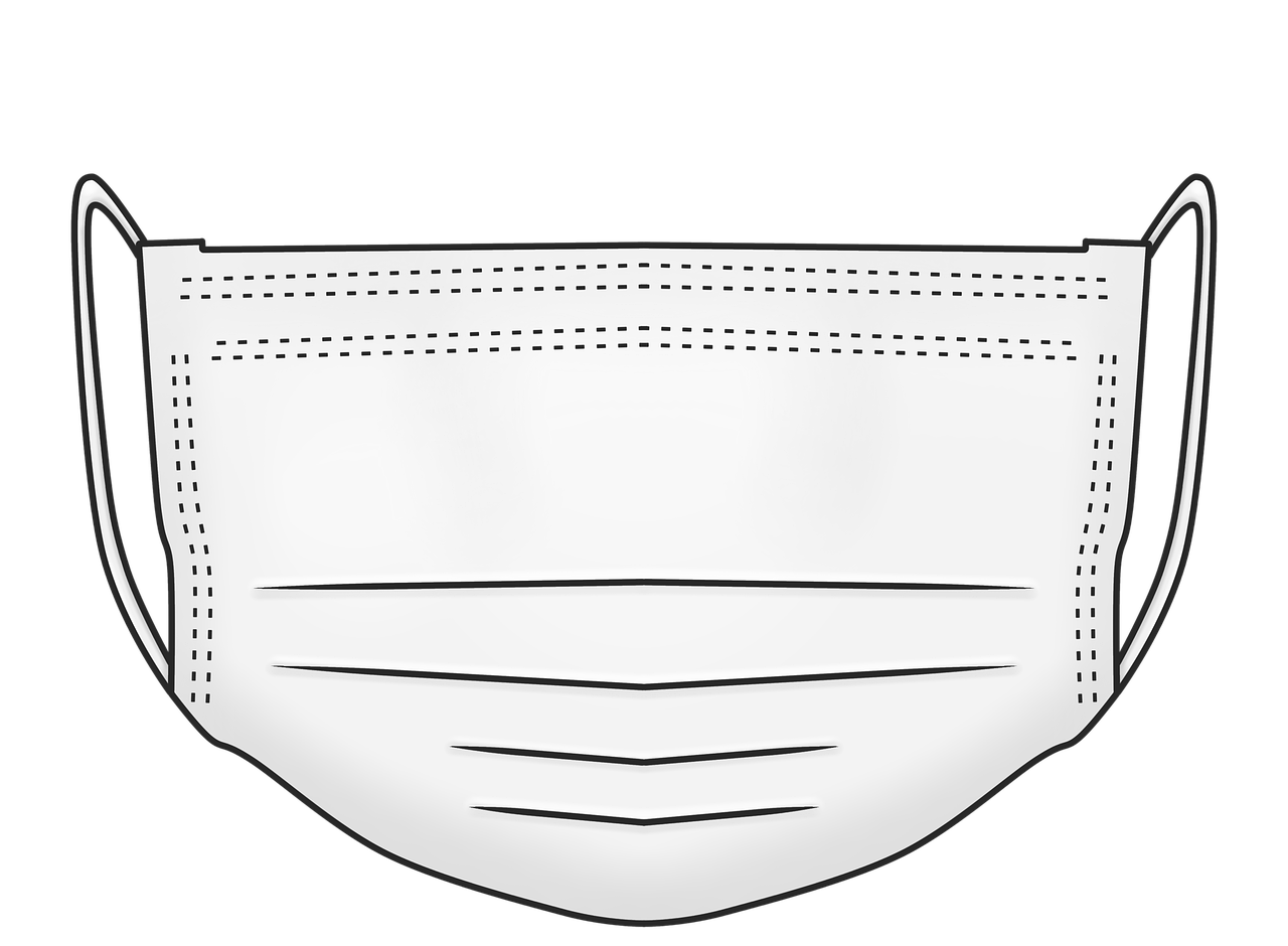 a white face mask on a black background, a digital rendering, with two front pockets, large white border, clipart, white cummerbund