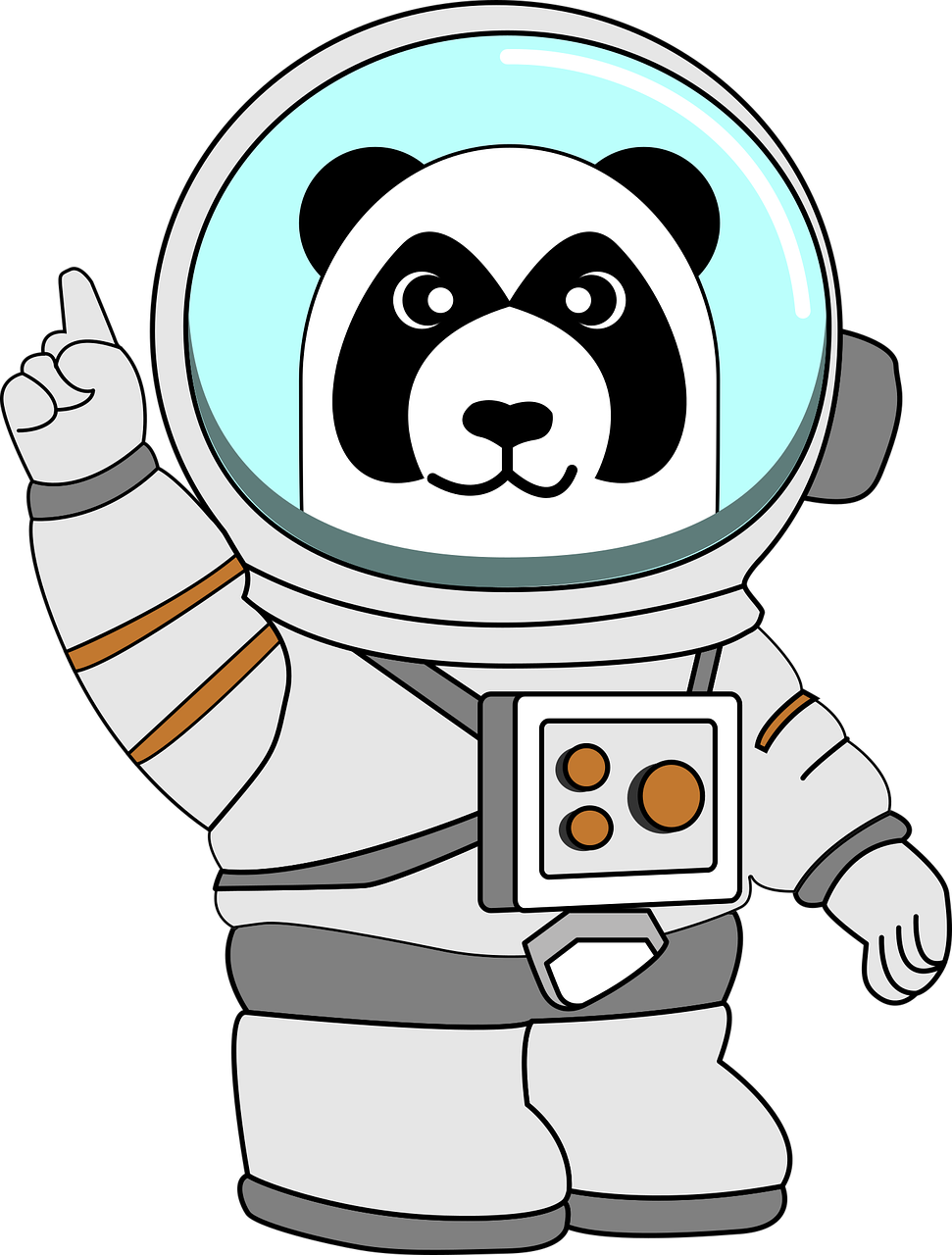 an astronaut panda bear in a space suit, vector art, inspired by Zhu Da, pixabay, space art, with pointing finger, lunar themed attire, -4, ruanjia