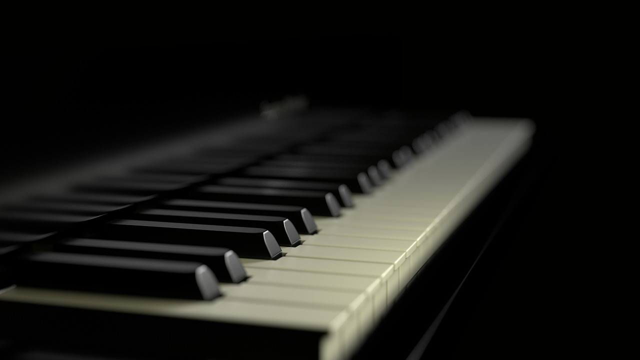 a close up of a black and white piano keyboard, a 3D render, shutterstock, rendered in vray, during the night, 8k octae render photo