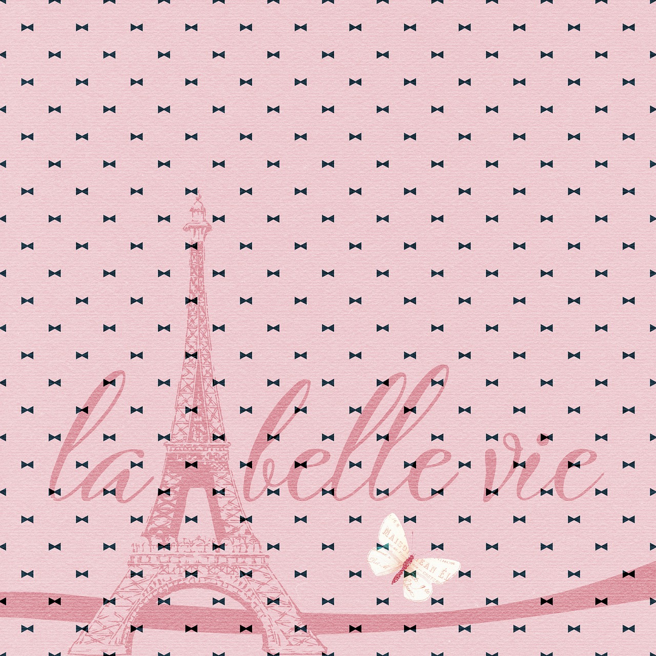 a pink background with a picture of the eiffel tower, inspired by Louise Abbéma, tumblr, arabesque, bowknot, a beautiful artwork illustration, petite, shelter